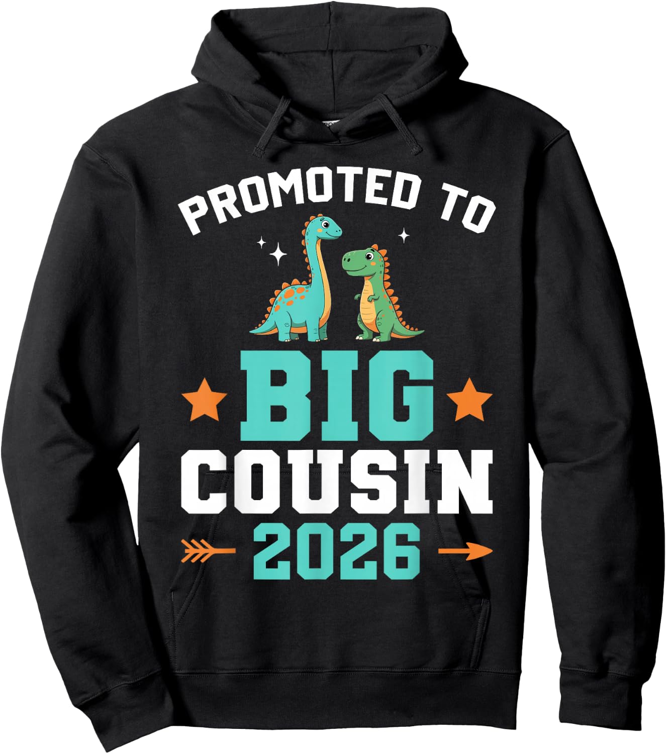 Kids Promoted to Big Cousin 2026 Dinosaur New Baby Shower Hoodie - Hoodie | Black