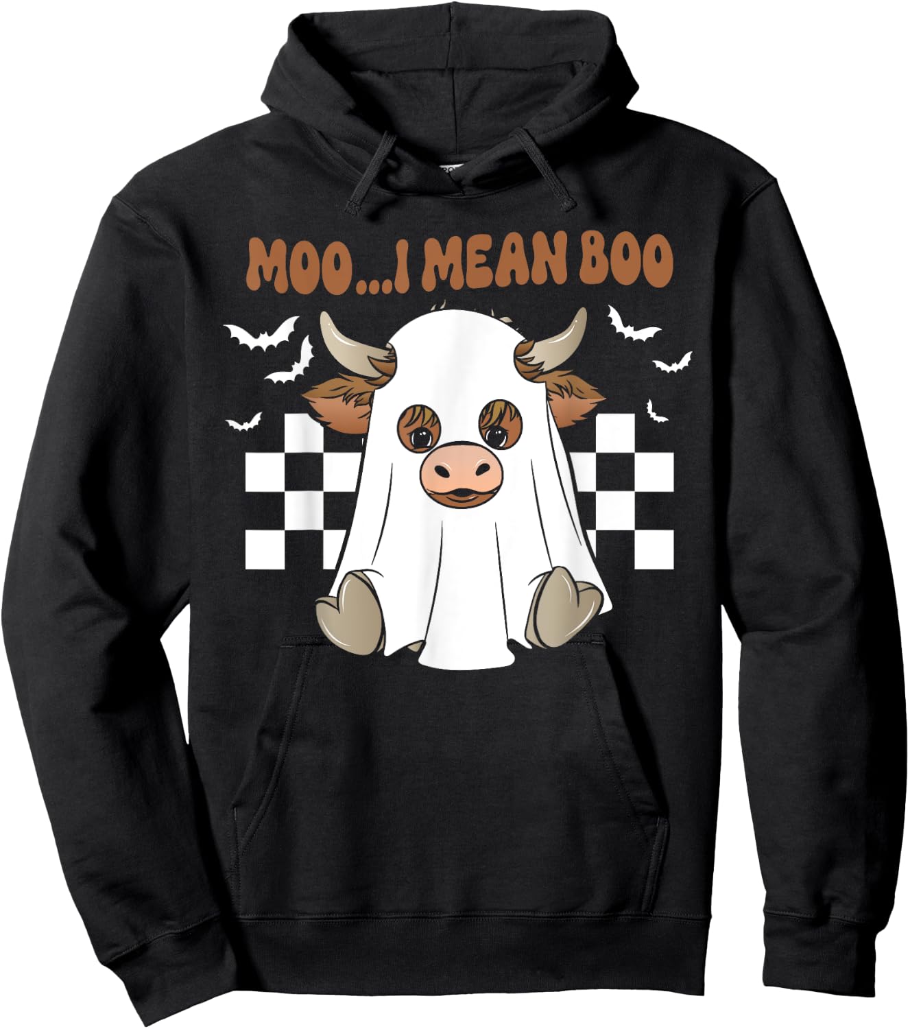 Moo I Mean Boo Cute Ghost Cow Funny Halloween Men Women Kids Hoodie - Hoodie | Black