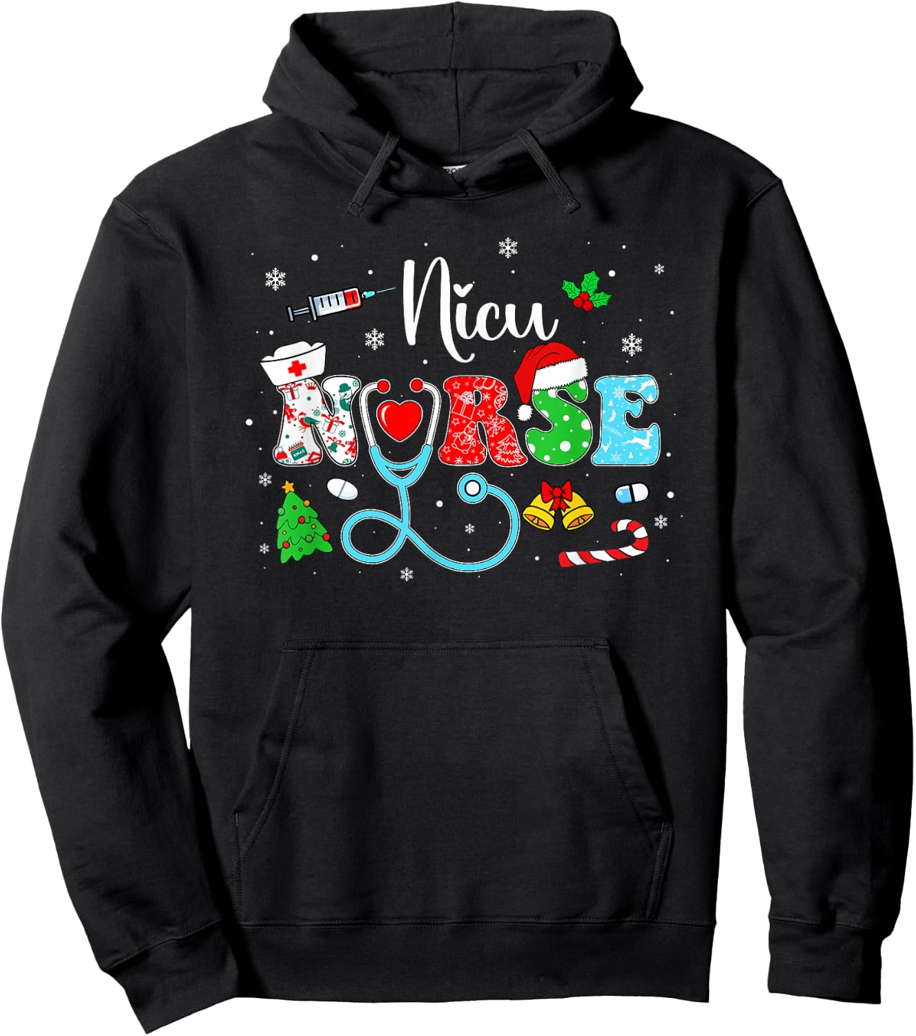 Groovy NICU Nurse Christmas Funny Matching Xmas Nurse Women Hoodie - Hoodie | Black