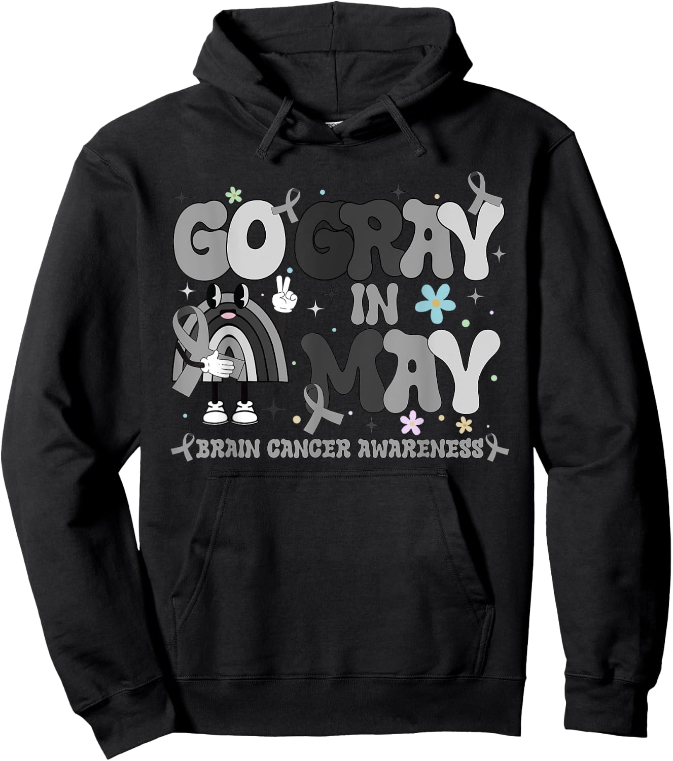 Go Gray In May Brain Cancer Awareness Rainbow Ribbon Hoodie - Hoodie | Black
