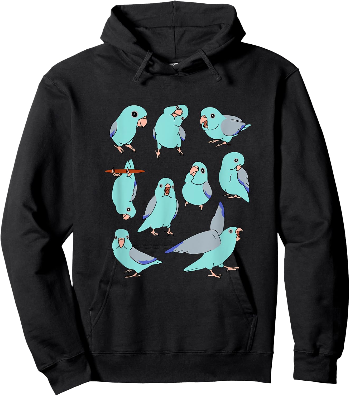 Cute Blue Fallow Parrotlet Pattern Pacific Parrot Doodle Hoodie - Hoodie | Black