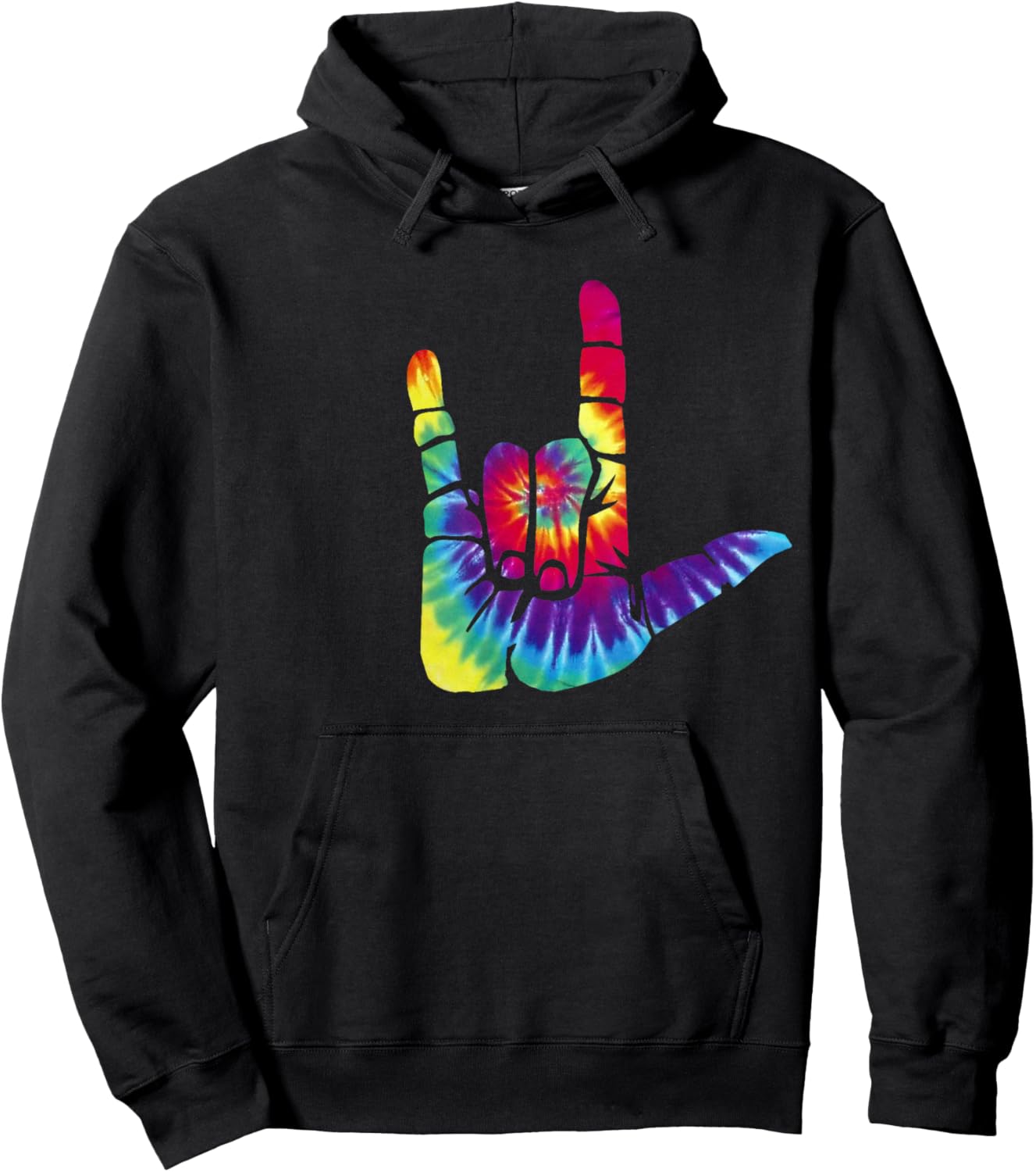 Sign Language I Love You Sign - ASL Retro Tie Dye Hoodie - Hoodie | Black