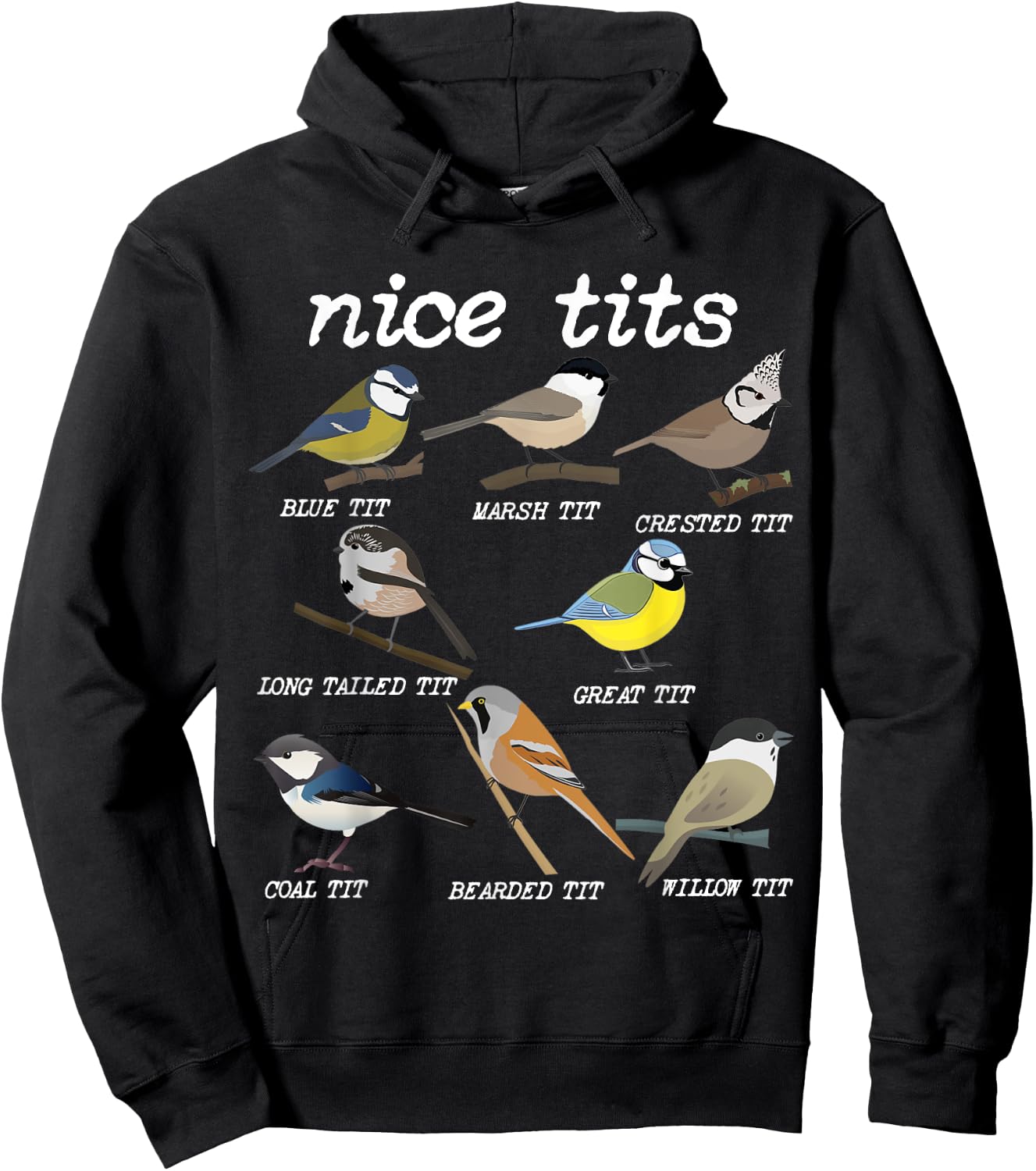 Nice Tits Funny Bird Watching, Funny Tit Birds Birdwatcher Hoodie - Hoodie | Black