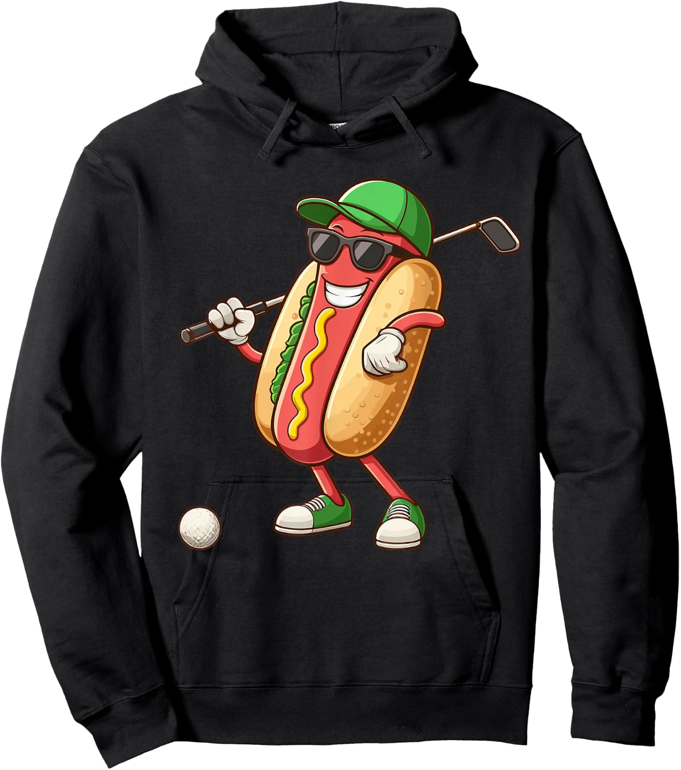 Golfing Hotdog Funny Golf Hot Dogs Lover Golfer Print Art Men Women Girls Kids Hoodie - Hoodie | Black