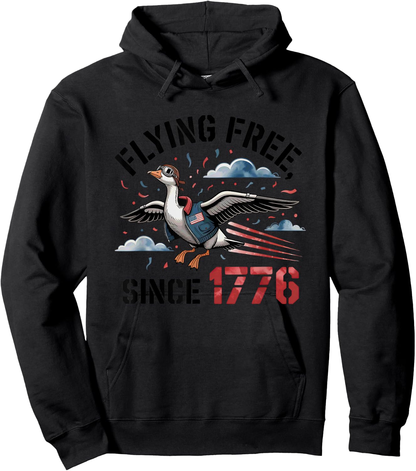1776 Patriotic Goose Aviator Artwork Hoodie - Hoodie | Black