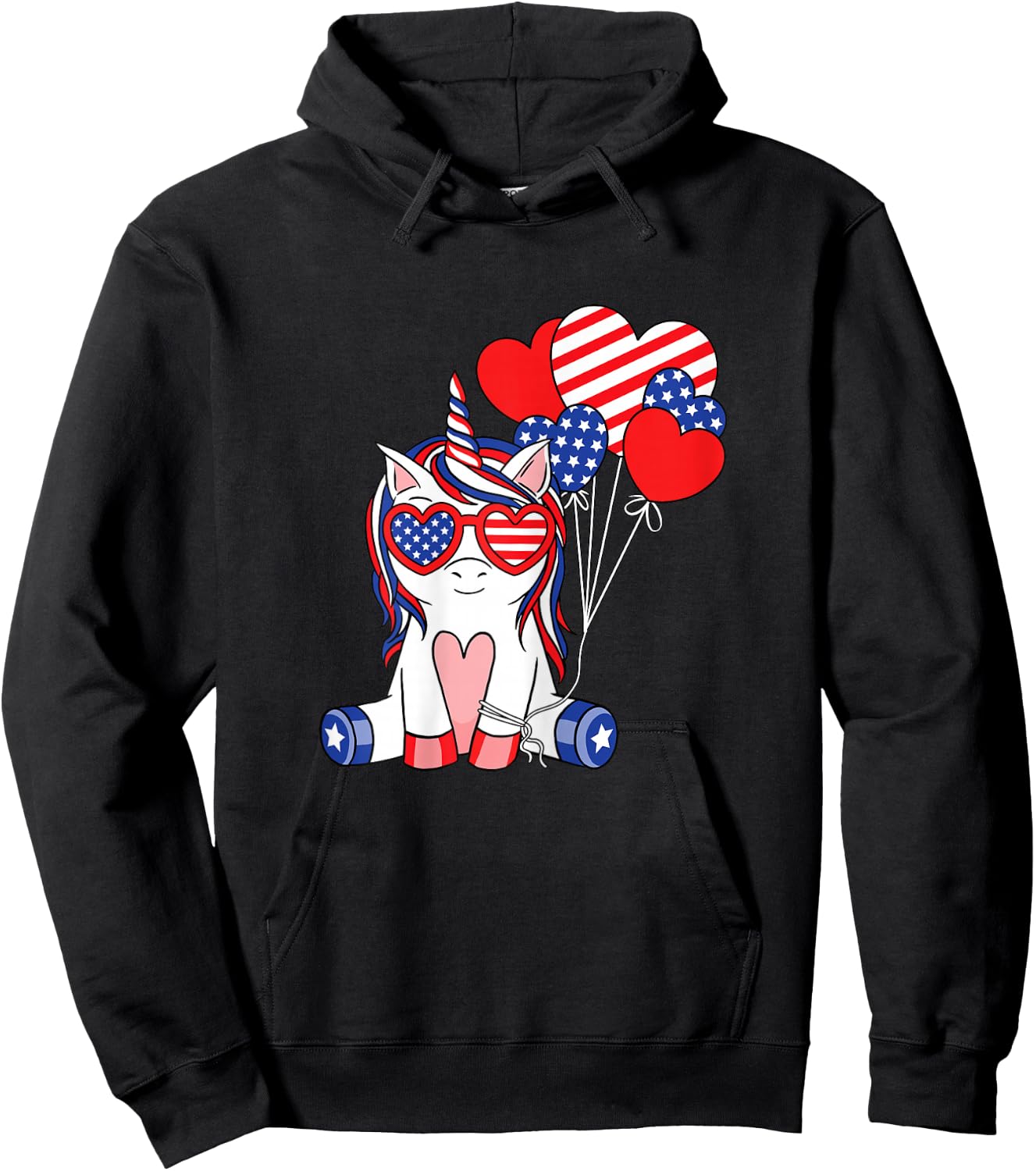 4th Of July Unicorn American Flag Patriotic Women Girls Kids Hoodie - Hoodie | Black