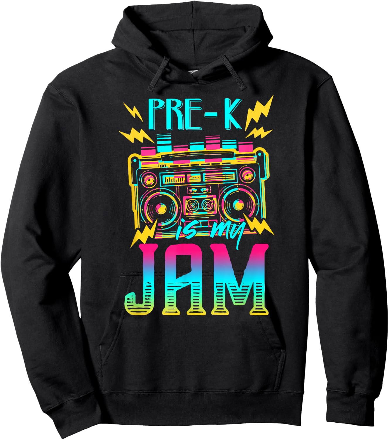 Pre-K Is My Jam-vintage 80s Teacher Student Preschool Women Girls Kids Hoodie - Hoodie | Black