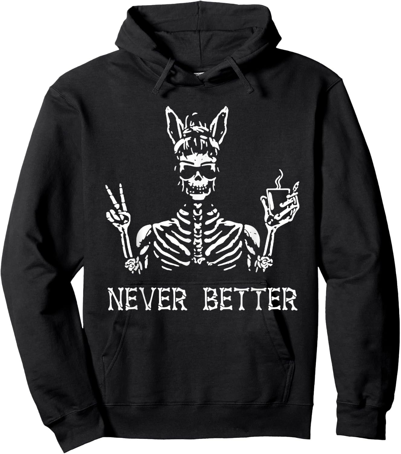 Never Better Vintage Bunny Playboy Dope Skeleton Hoodie - Hoodie | Black