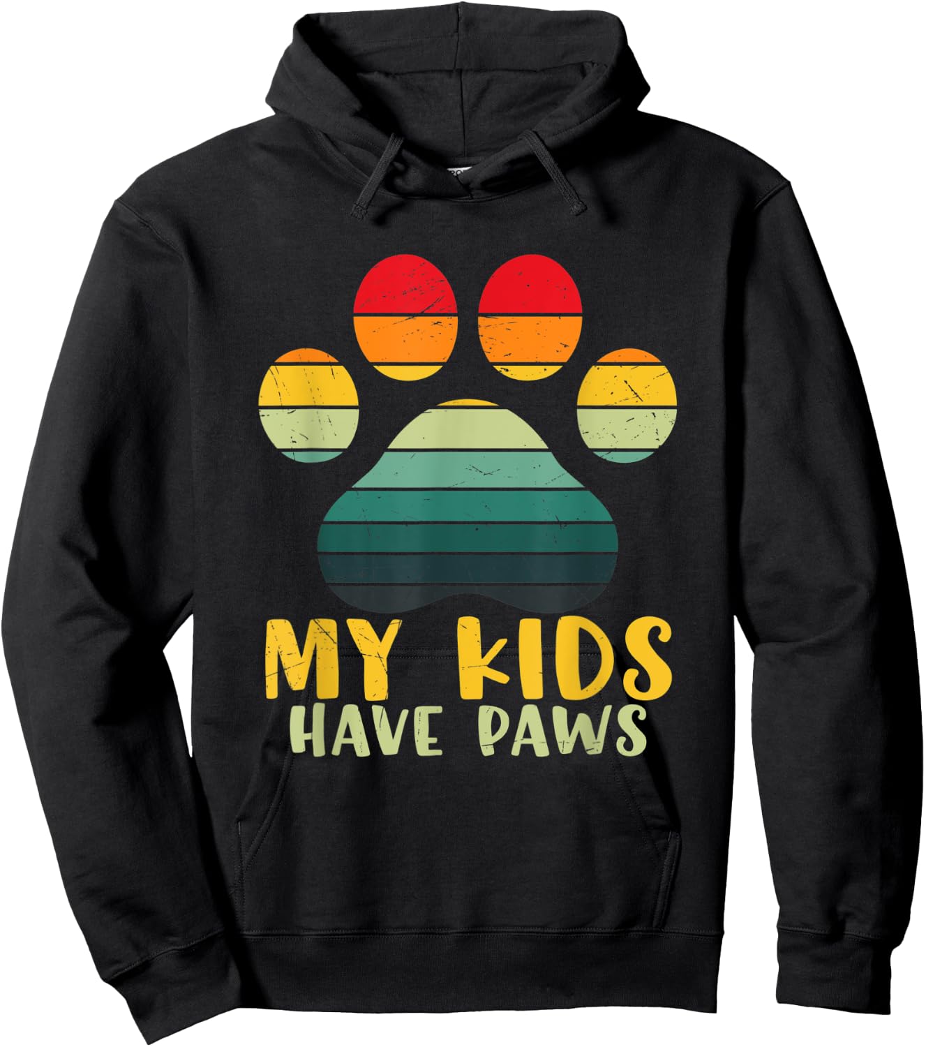 My Kids Have Paws Cute Retro Vintage Sunset Paw Print Design Hoodie - Hoodie | Black