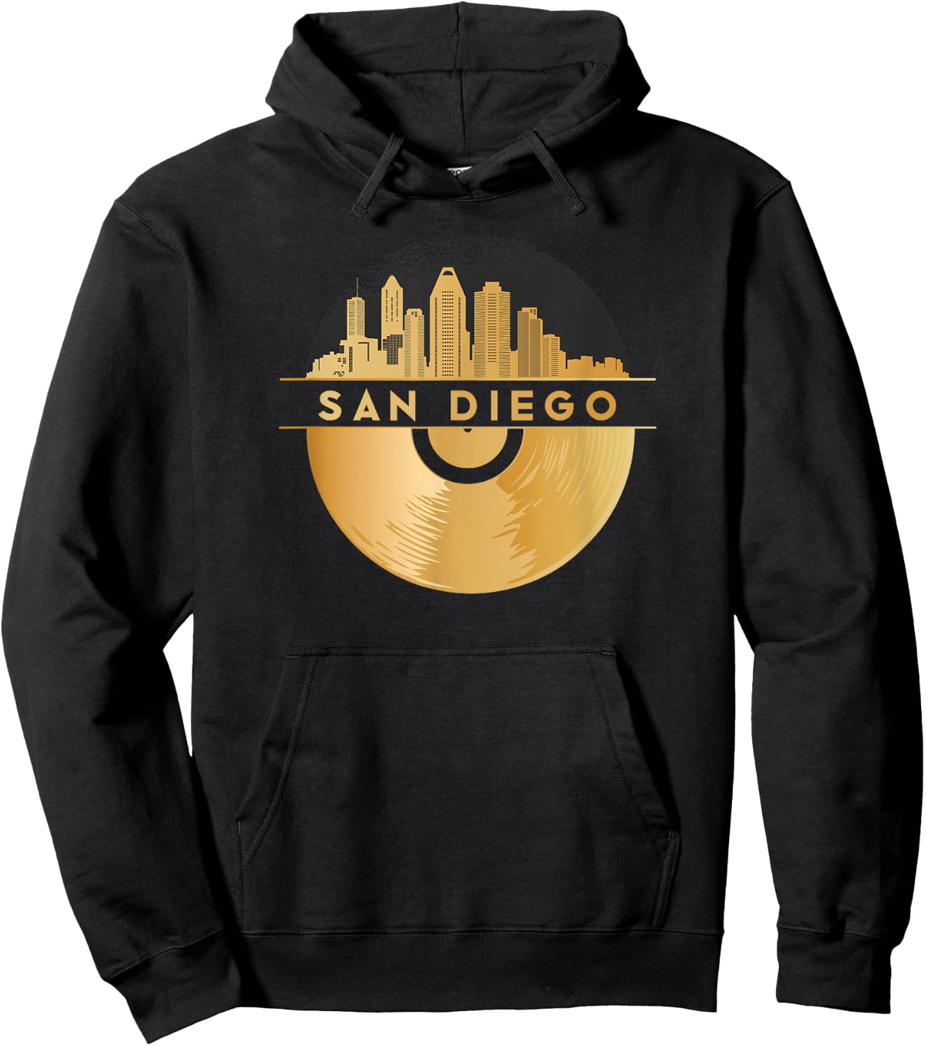 Vinyl-Record-Player Disco-Music Skyline-San-Diego Hoodie - Hoodie | Black