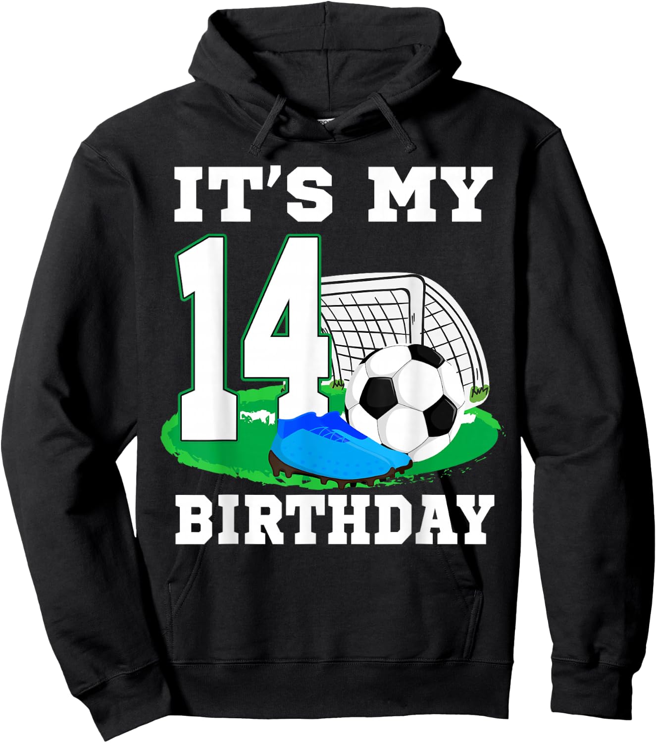 It's My 14 Year Old Birthday Soccer 14th Party Boy Hoodie - Hoodie | Black