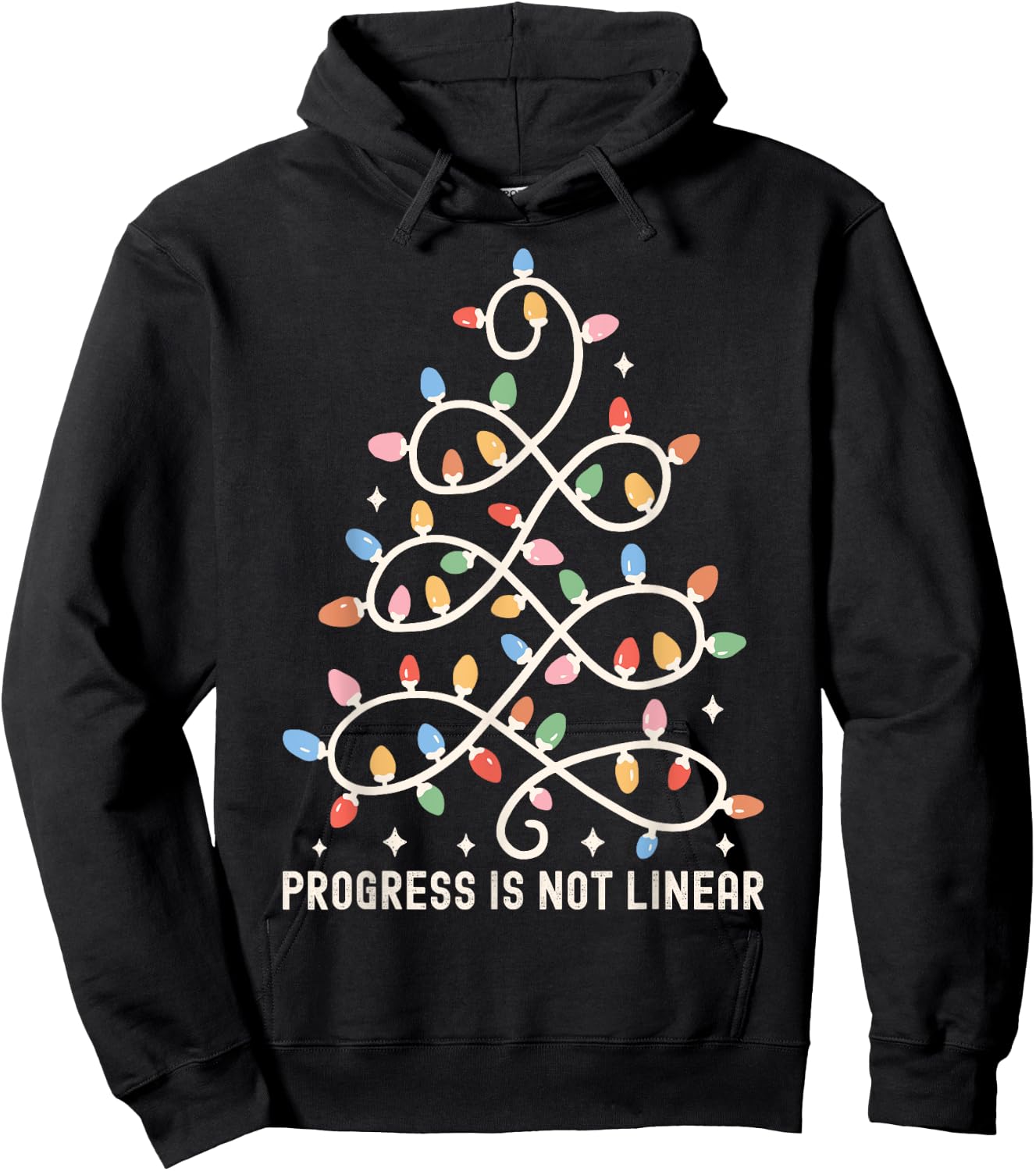 Progress Is Not Linear | Special Ed Teacher Christmas Lights Hoodie - Hoodie | Black
