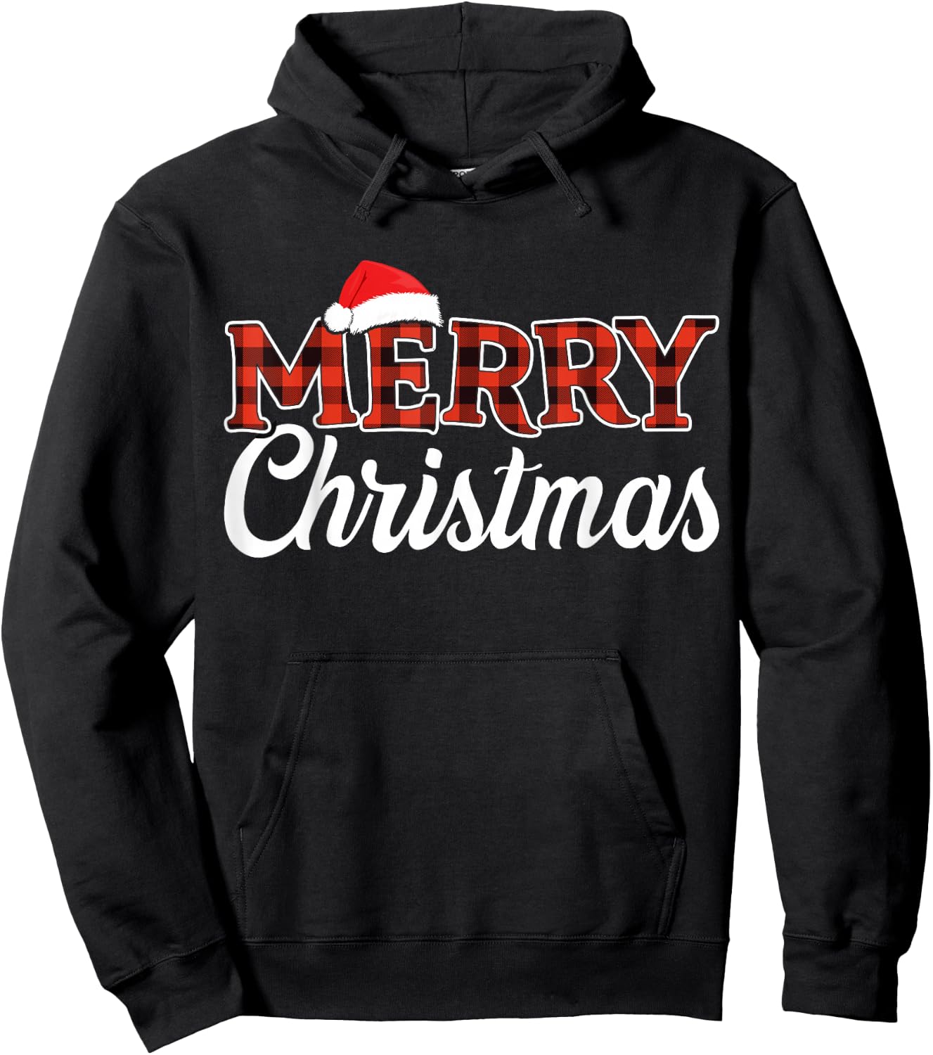 Merry christmas santa hat for holiday family buffalo plaid Hoodie - Hoodie | Black