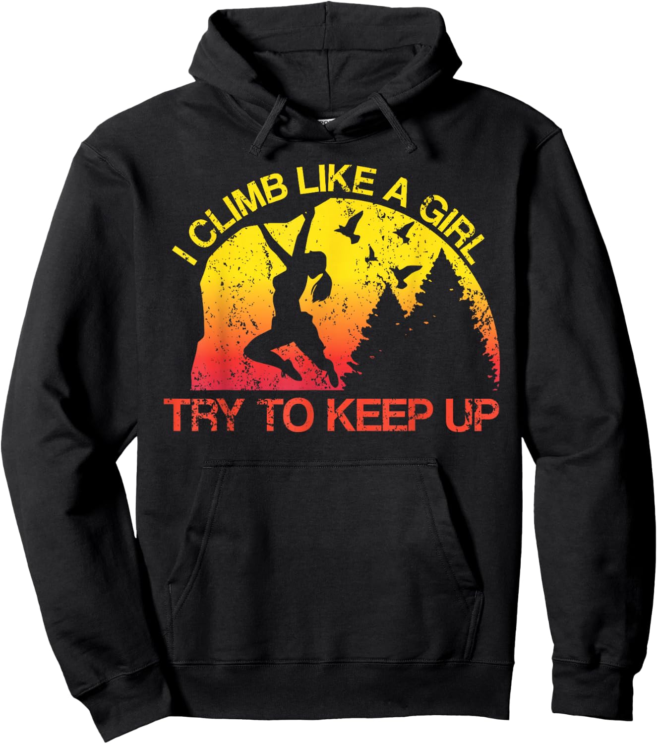 I Climb Like A Girl Rock Climbing Gear Kids Women Sunset Hoodie - Hoodie | Black