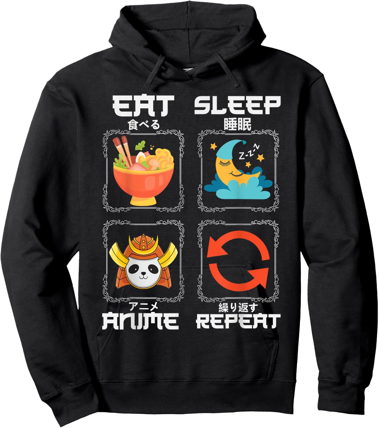 Eat Sleep Anime Repeat Graphic For Anime Fans Hoodie - Hoodie | Black