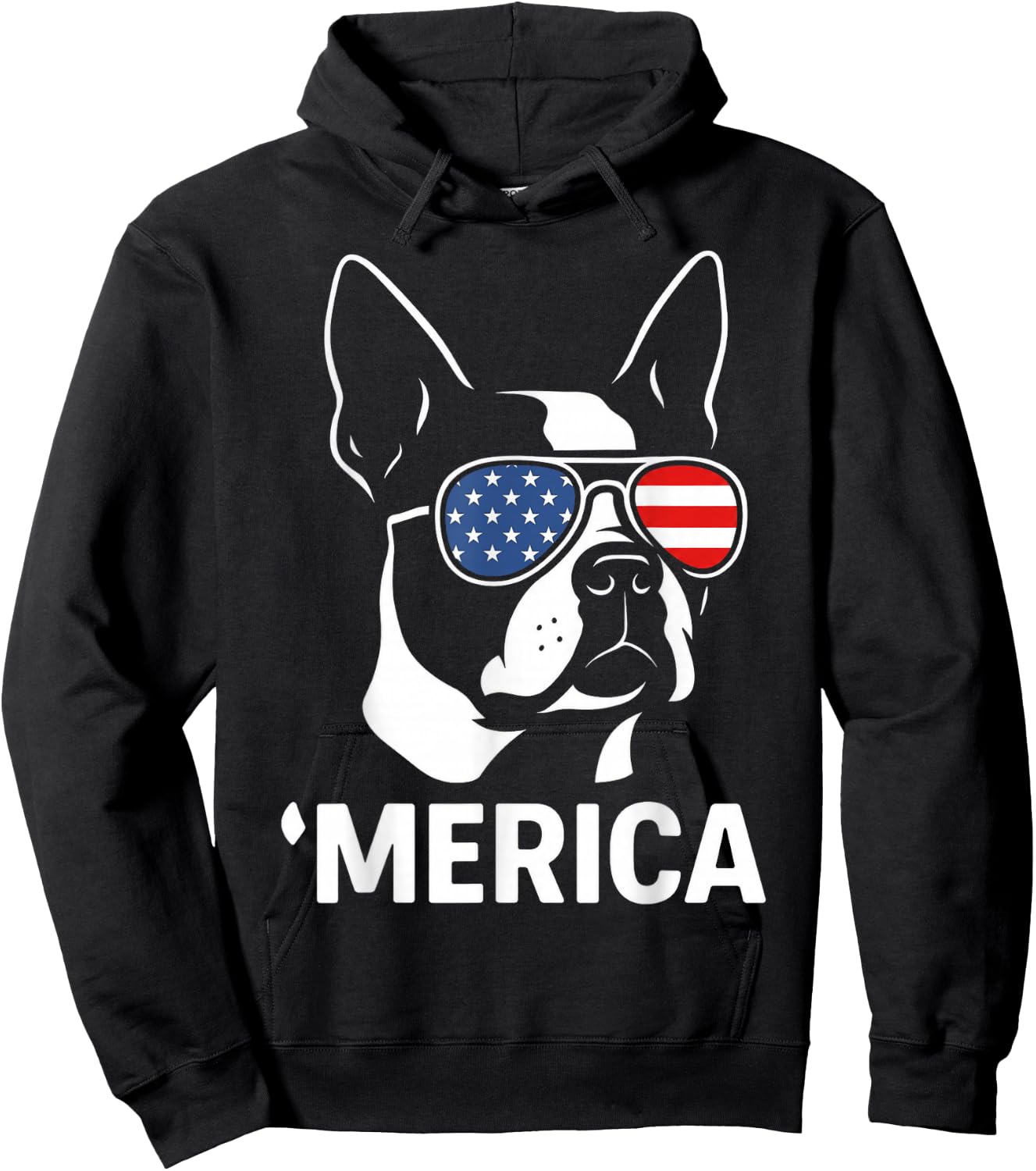 Boston Terrier Merica Patriotic Dog 4th of July USA Flag Hoodie - Hoodie | Black