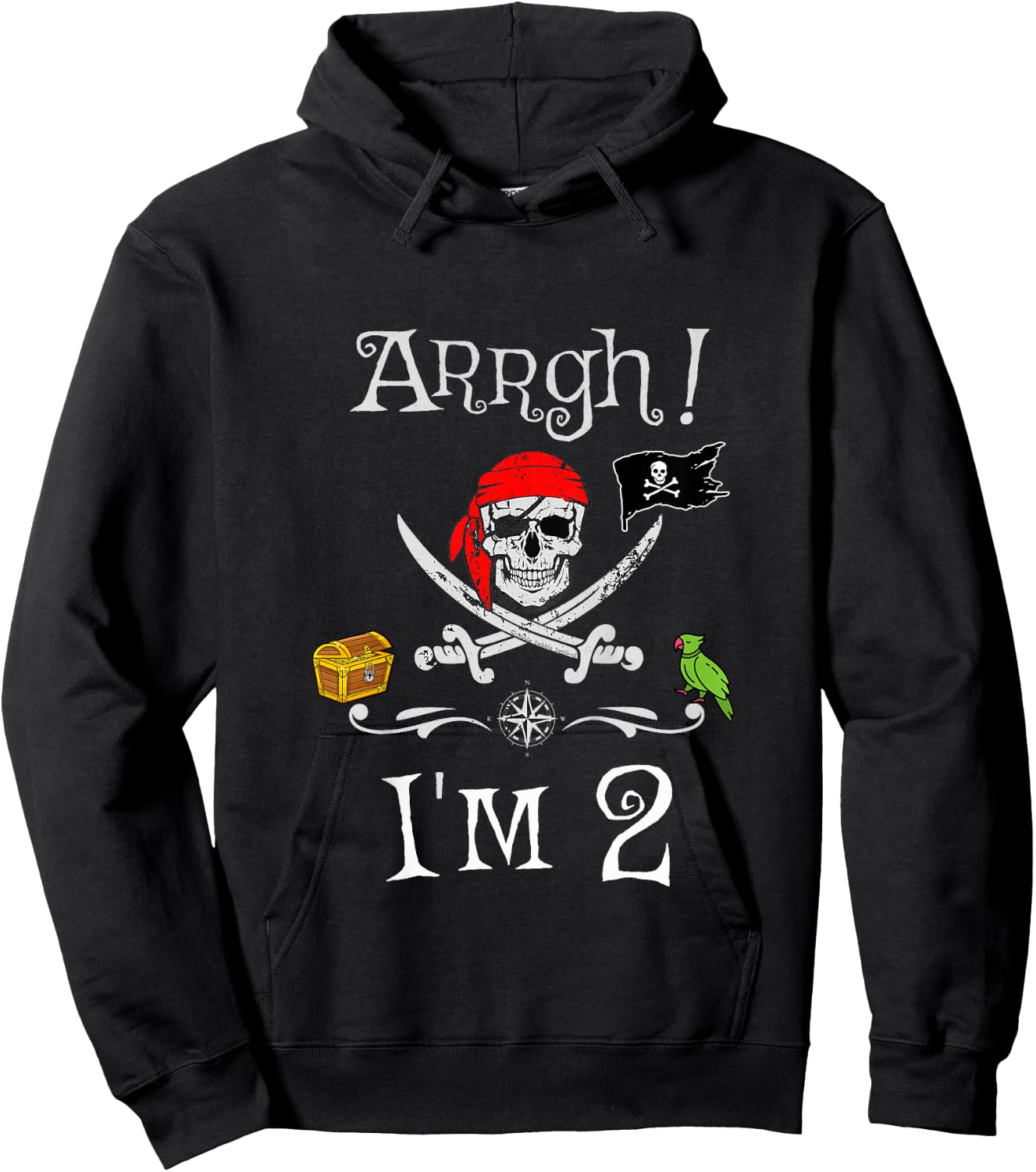 Arrgh I'm 2 Pirate Birthday 2 Year Old Birthday Hoodie - Hoodie | Black