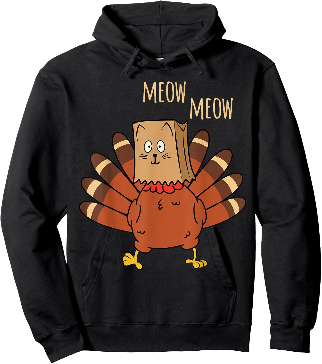 Funny Thanksgiving Cat Fake Cat Meow Thanksgiving Turkey Hoodie - Hoodie | Black