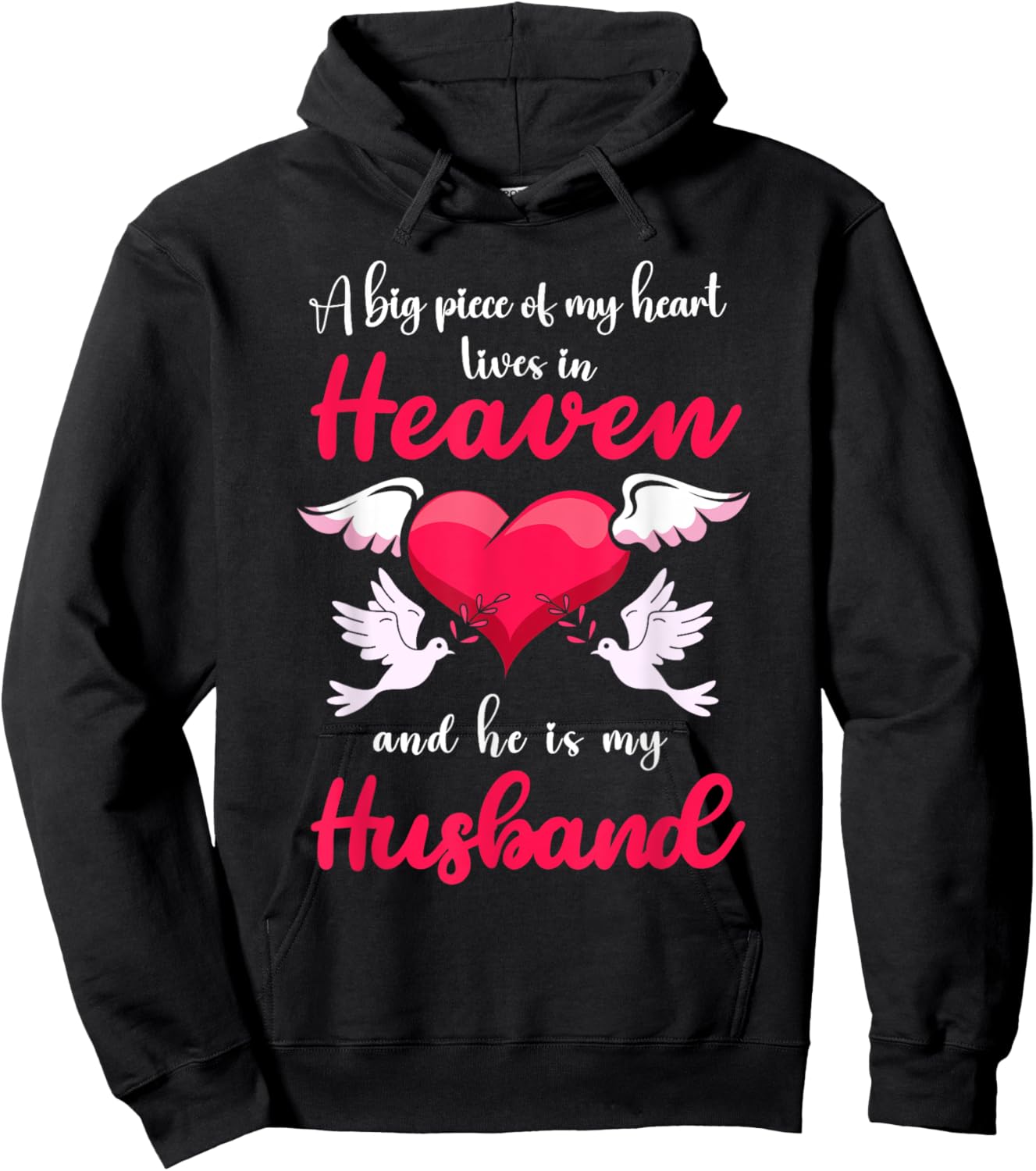 Big Piece Of My Heart Lives In Heaven He Is My Husband Angel Hoodie - Hoodie | Black