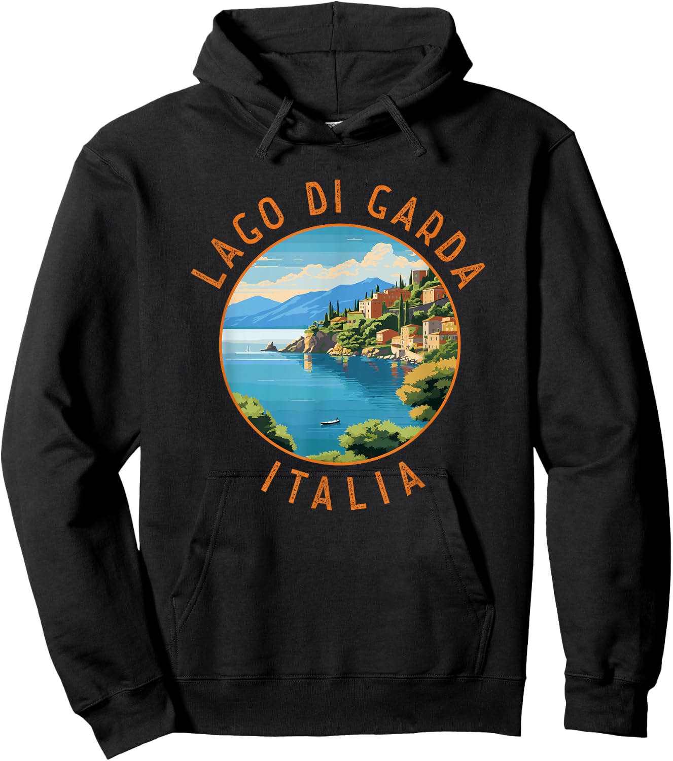 Lago di Garda Italia Retro Distressed Circle Hoodie - Hoodie | Black