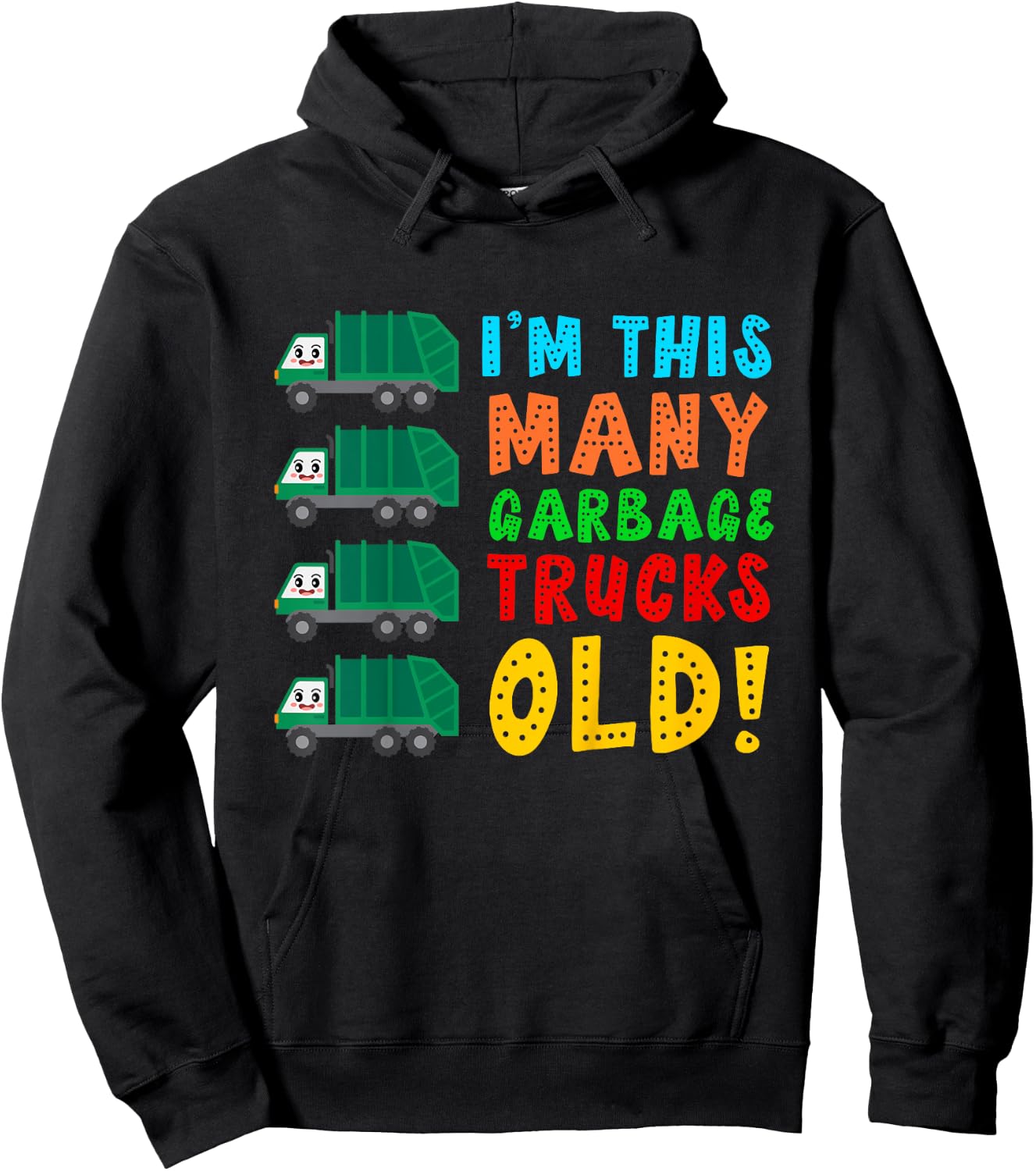 I'm This Many Garbage Trucks Old 4 Year Old Hoodie - Hoodie | Black