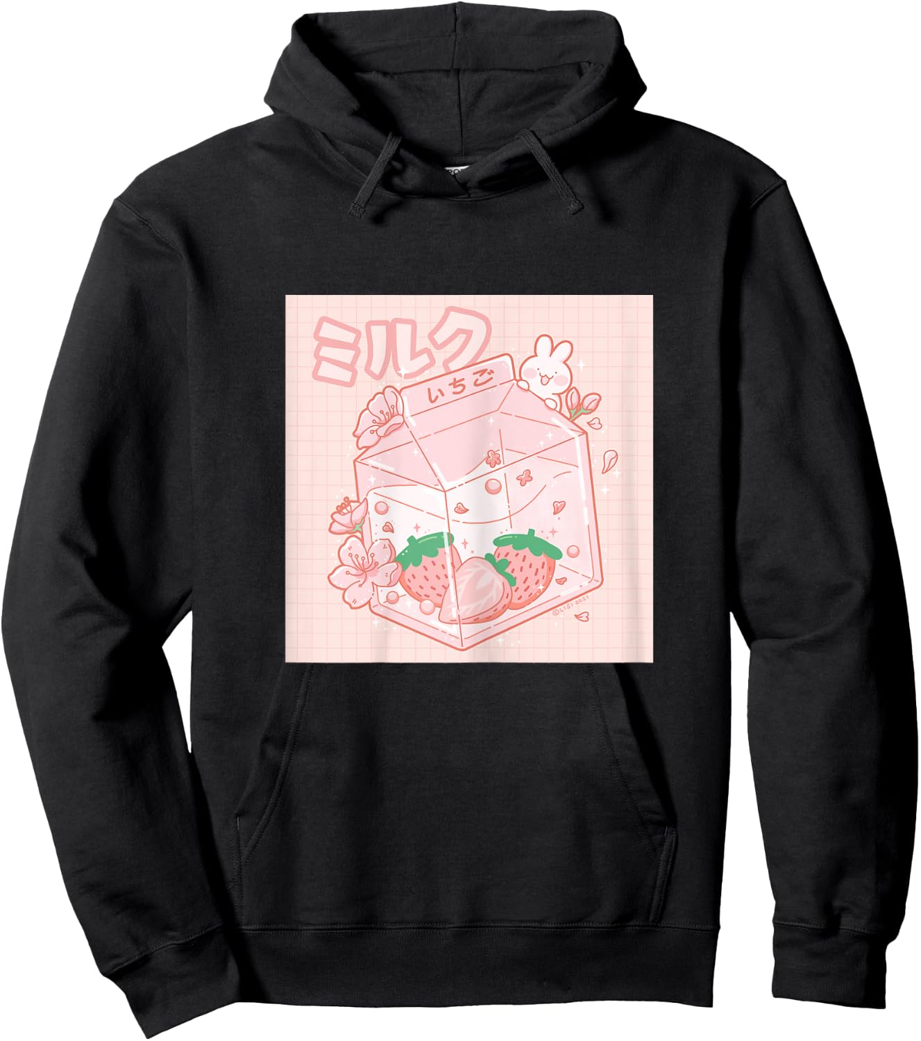 Strawberry Milk Bunny Japanese Kawaii Anime Aesthetic Hoodie - Hoodie | Black