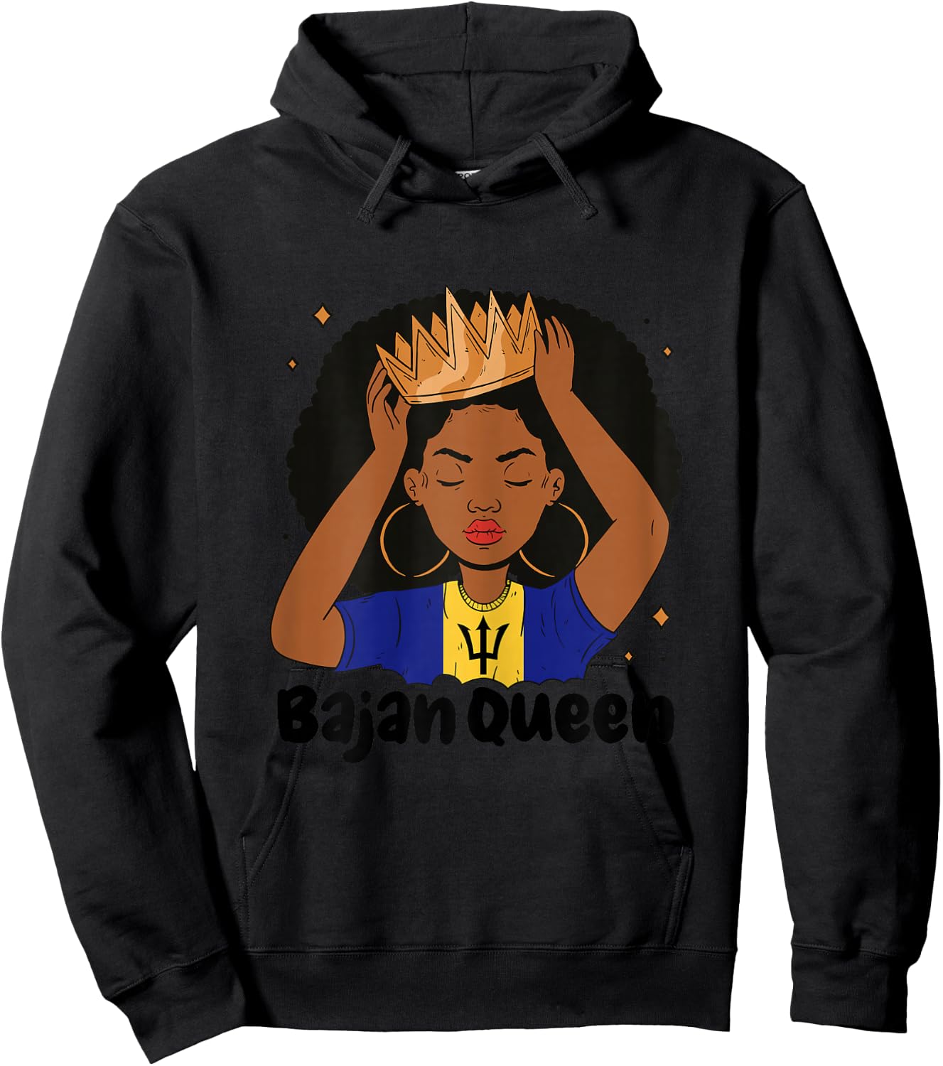 Bajan Queen Black Afro Barbados Flag Pride Barbadian Hoodie - Hoodie | Black
