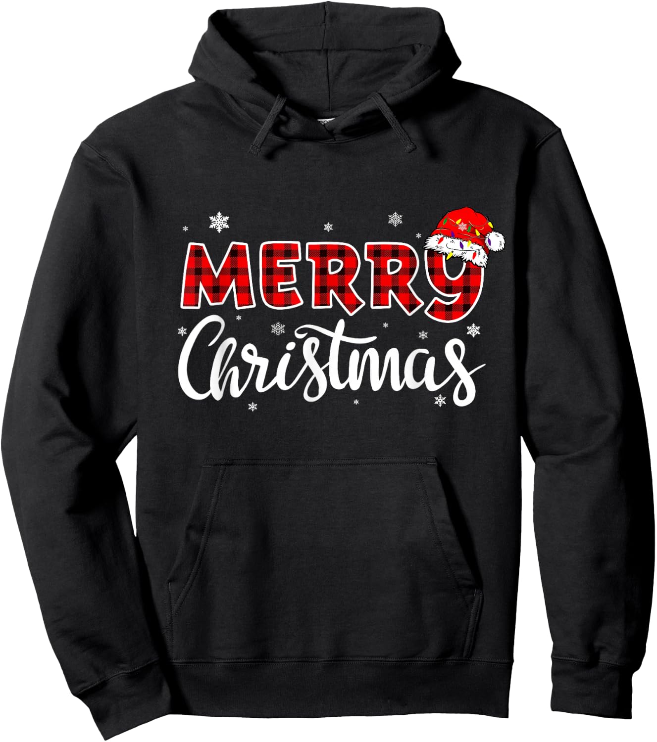 Buffalo Red and Black Plaid Women Merry Christmas Hoodie - Hoodie | Black