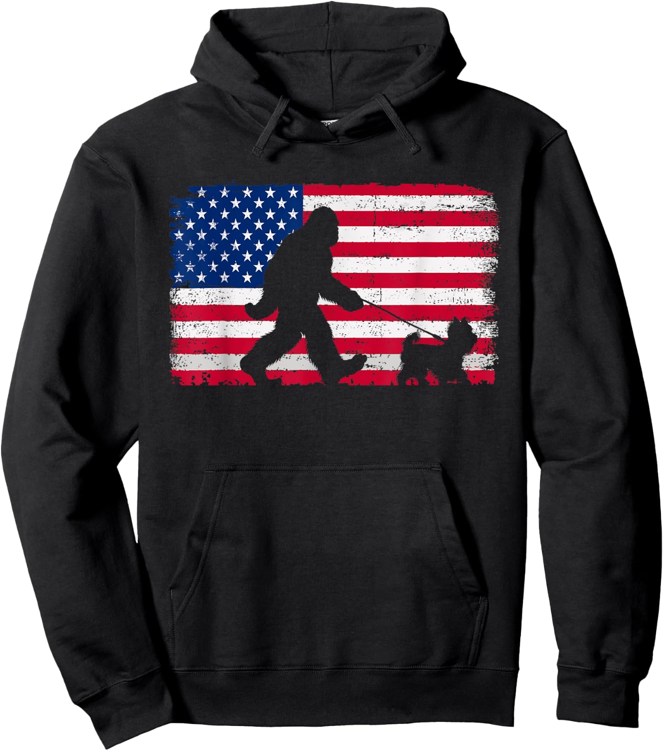 Retro Yorkshire Terrier 4th of July American Flag Patriotic Women Kids Men Hoodie - Hoodie | Black