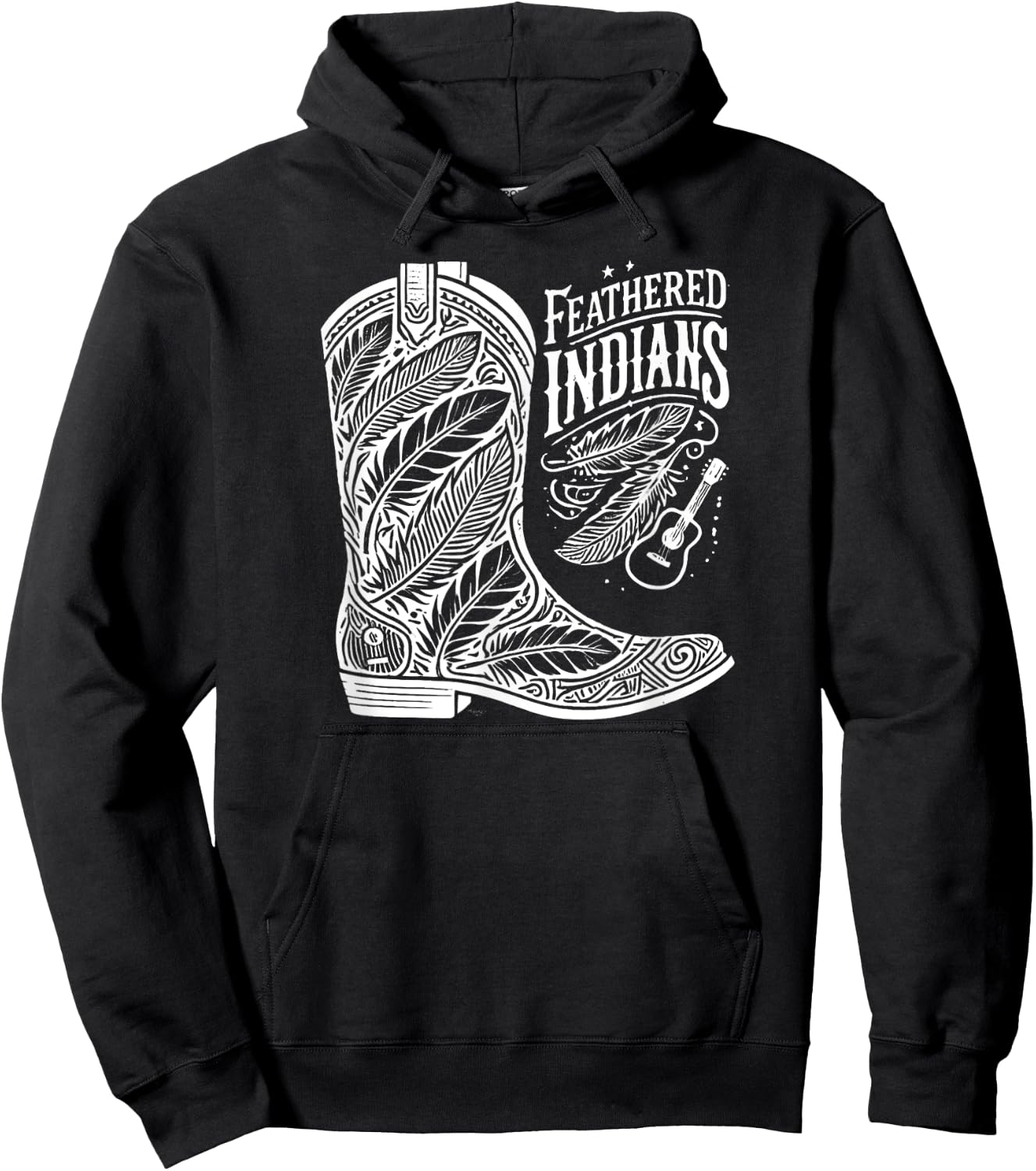 Feathered Indians Cowboy Cowgirl Boots - Country Music Lover Hoodie - Hoodie | Black