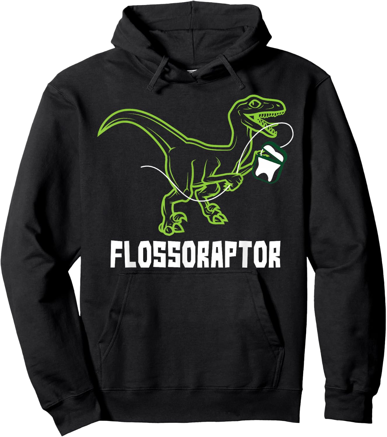 Flossoraptor Dinosaur Funny Pediatric Dentist Hoodie - Hoodie | Black