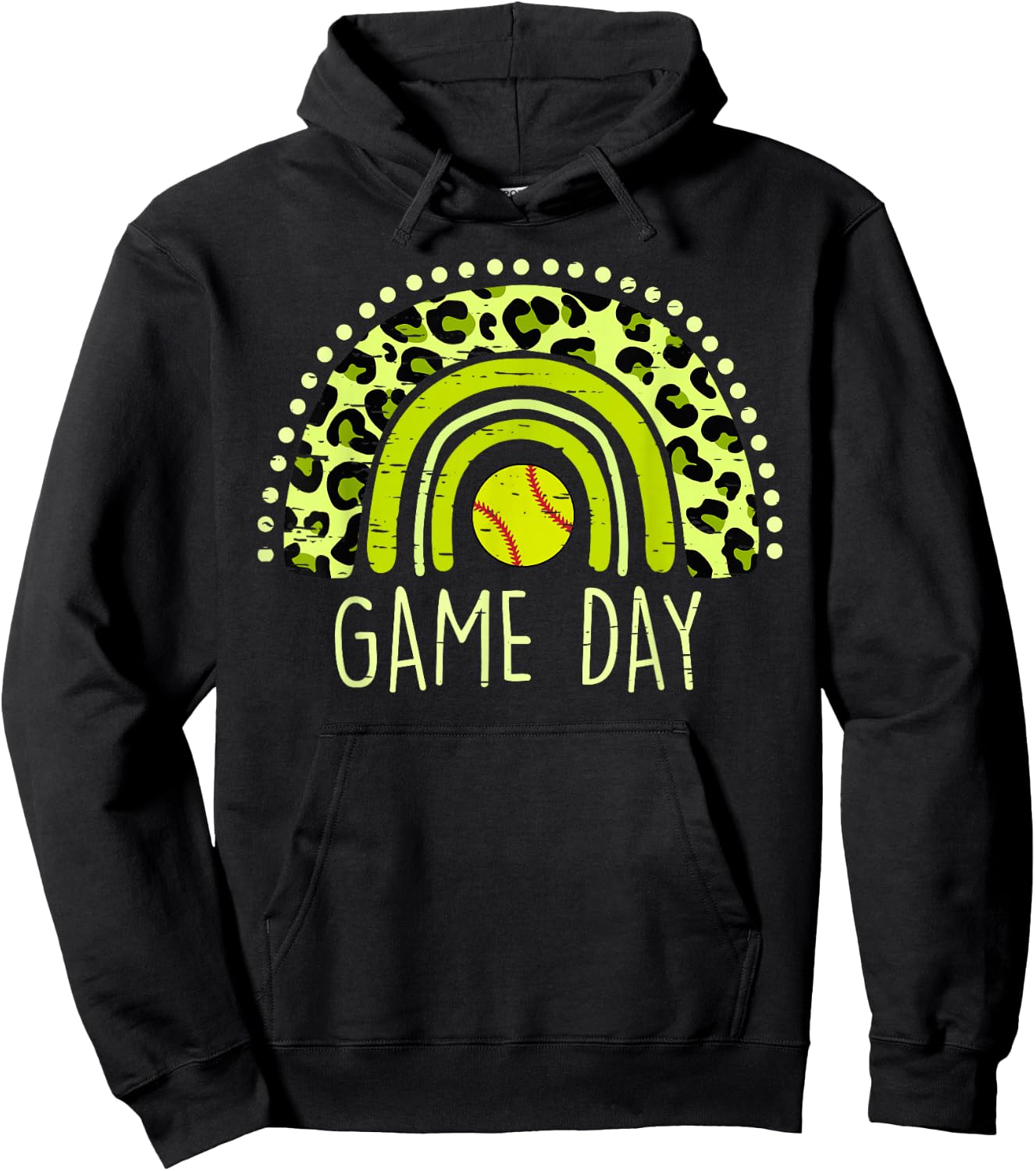 Game Day Baseball Life Softball Life Mom Leopard Rainbow Hoodie - Hoodie | Black