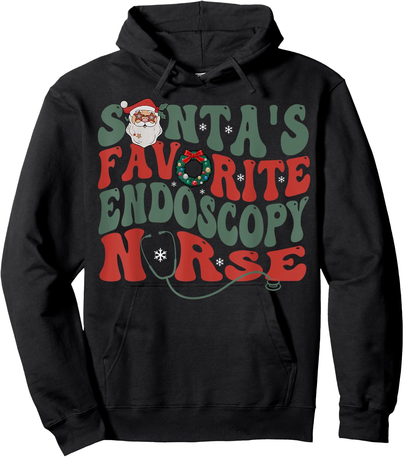 Retro Santa's Favorite Endoscopy Nurse GI Gastro Nurse Xmas Hoodie - Hoodie | Black
