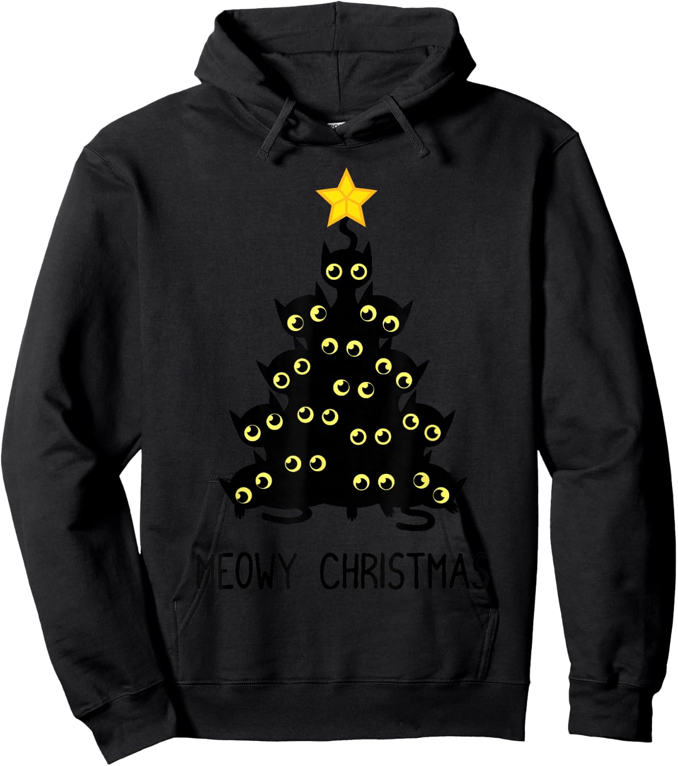 Cat Christmas Tree Cute Black Kitten Lover Meowy Women Kids Hoodie - Hoodie | Black