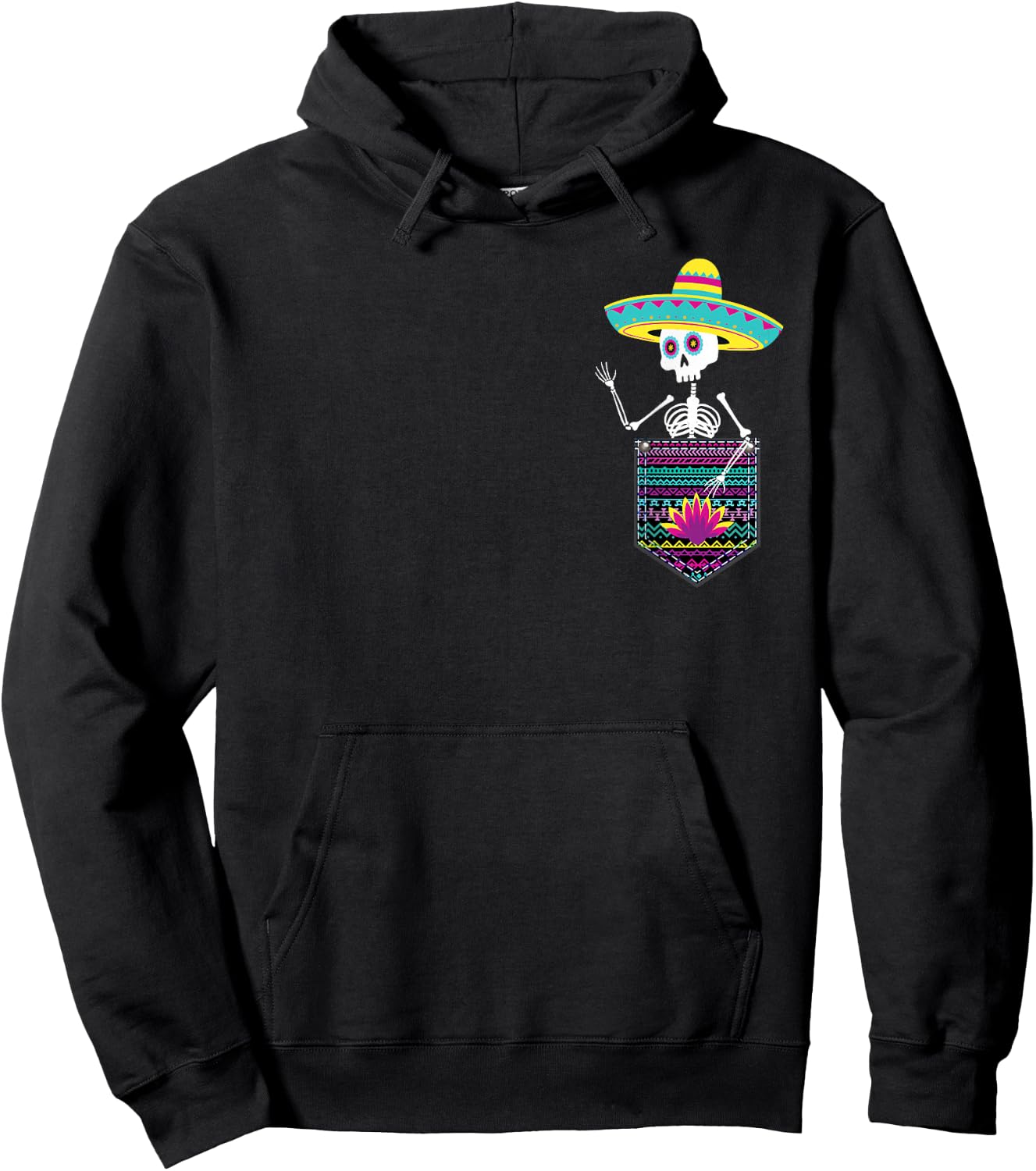 Let's Fiesta Skeleton Pocket Dia de Muertos Mexican Party Hoodie - Hoodie | Black