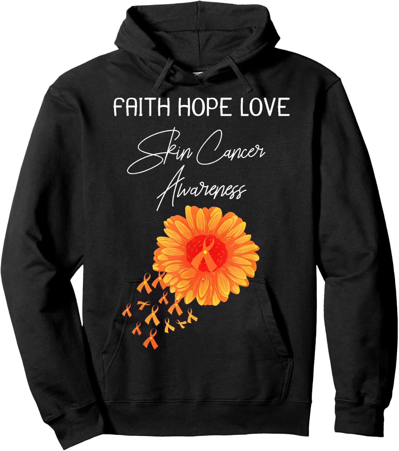 Faith Hope Love Skin Cancer Orange Ribbon Shirt Hoodie - Hoodie | Black