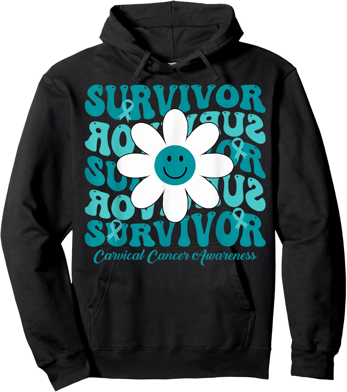 Groovy Flower Survivor Cervical Cancer Awareness Hoodie - Hoodie | Black