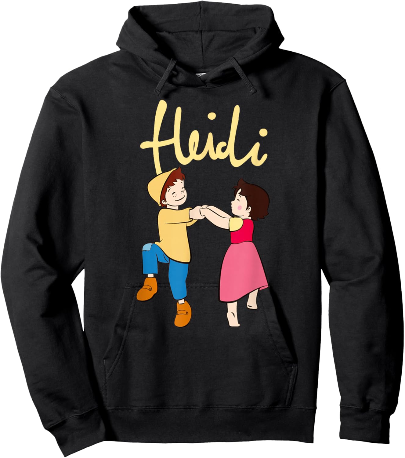 Heidi and Peter Dancing with Logo Yellow Cartoon TV Series , black Hoodie - Hoodie | Black