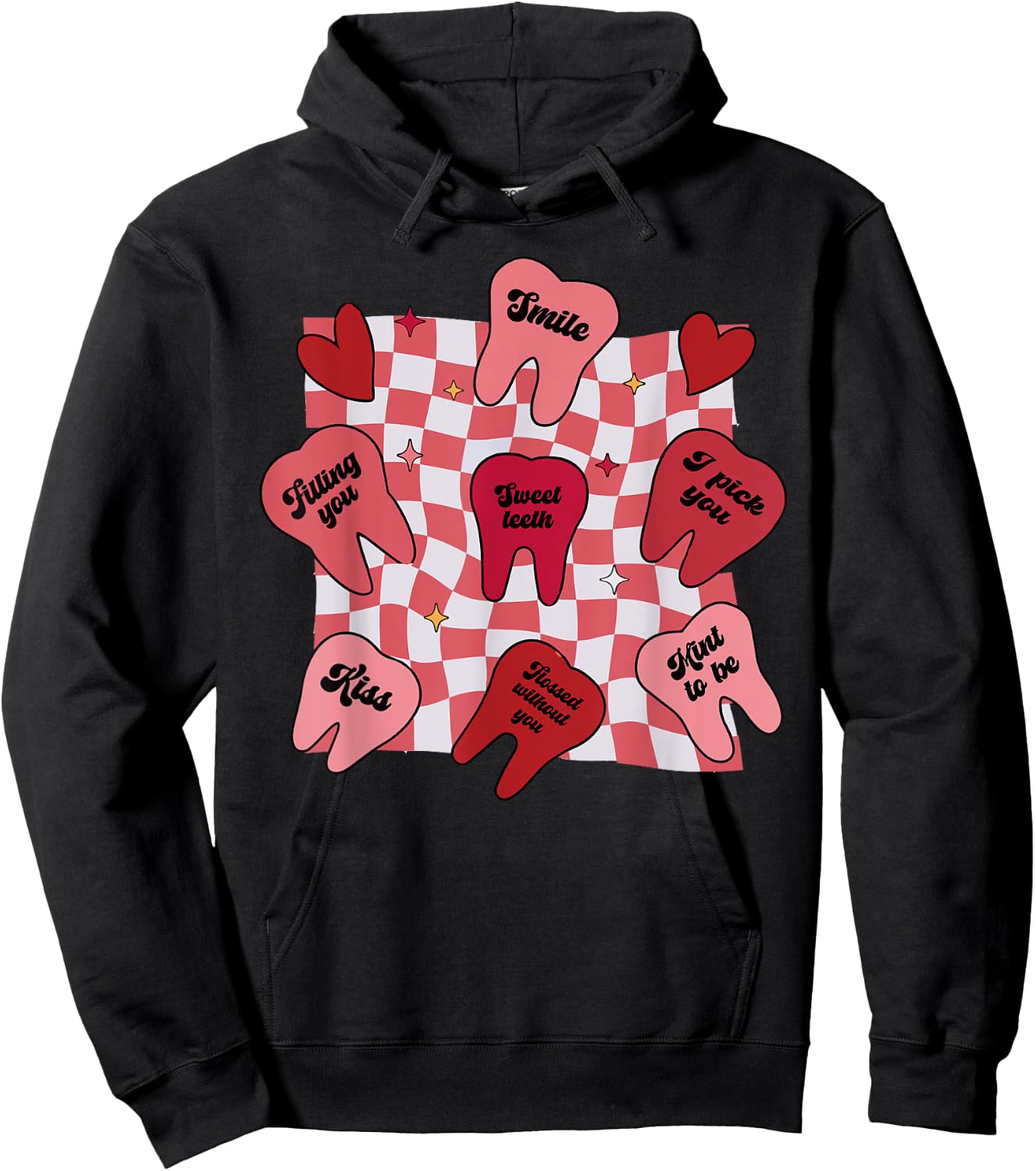 Valentines Dentist Dental Hygienist Tooth Candy Conversation Hoodie - Hoodie | Black