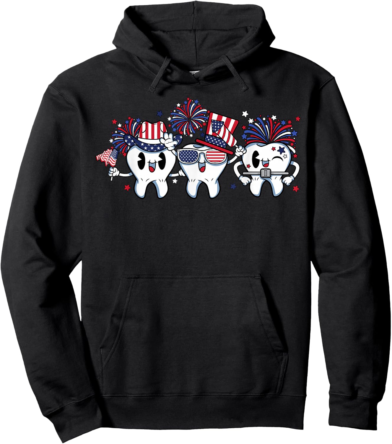 4th of July Dental Squad Dentist Hygienist US Flag Patriotic Hoodie - Hoodie | Black