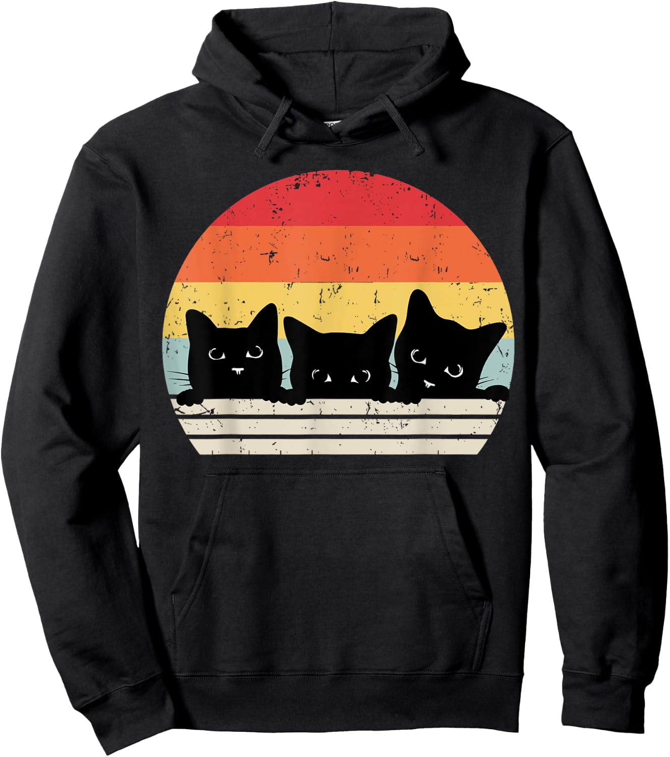 Vintage Three Black Cats Funny Kitties 3 Black Cat Women Men Hoodie - Hoodie | Black
