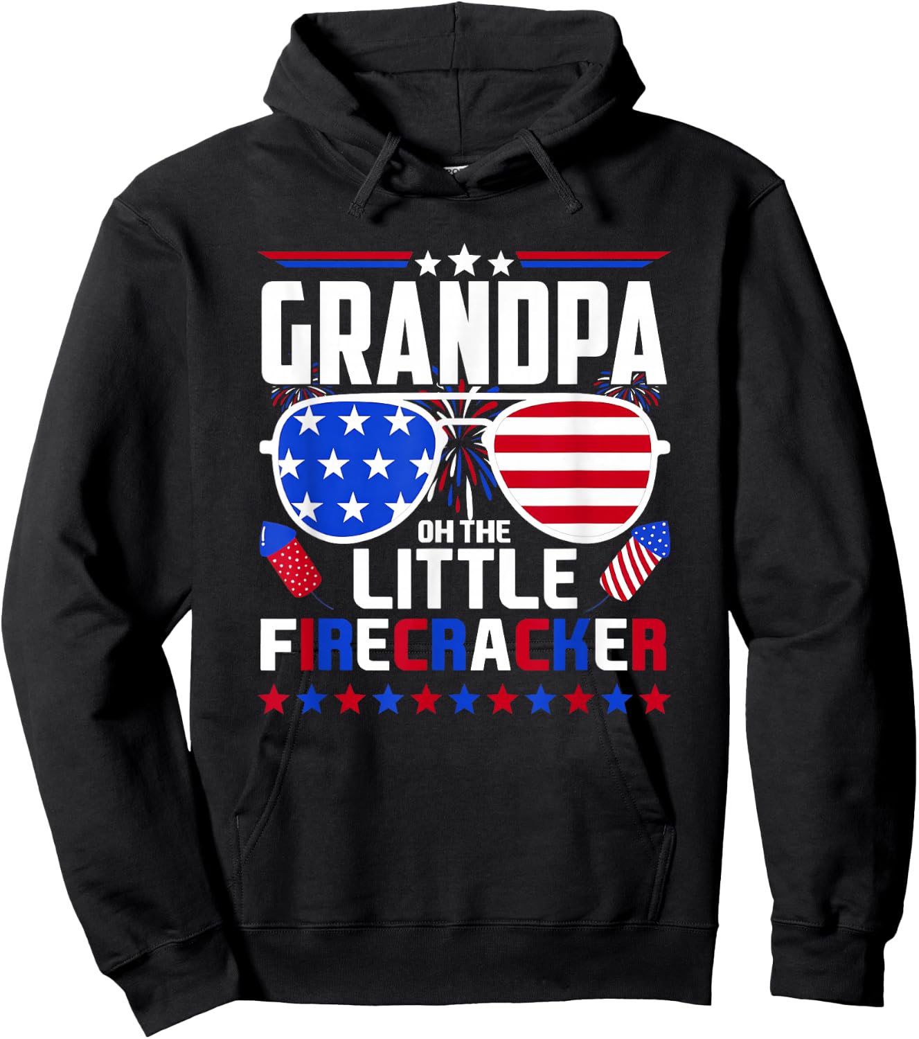 Grandpa of The Little Firecracker Fourth of July Birthday Hoodie - Hoodie | Black