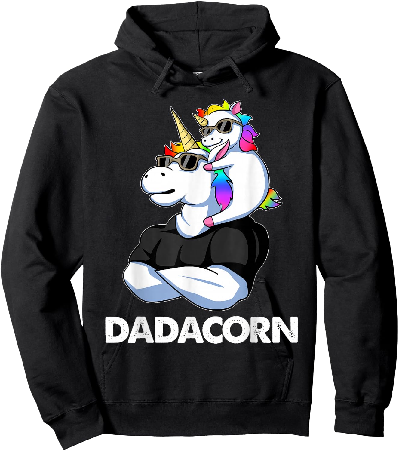 Dadacorn - Unicorn Dad and Baby Christmas Papa Father's Day Small Hoodie - Hoodie | Black