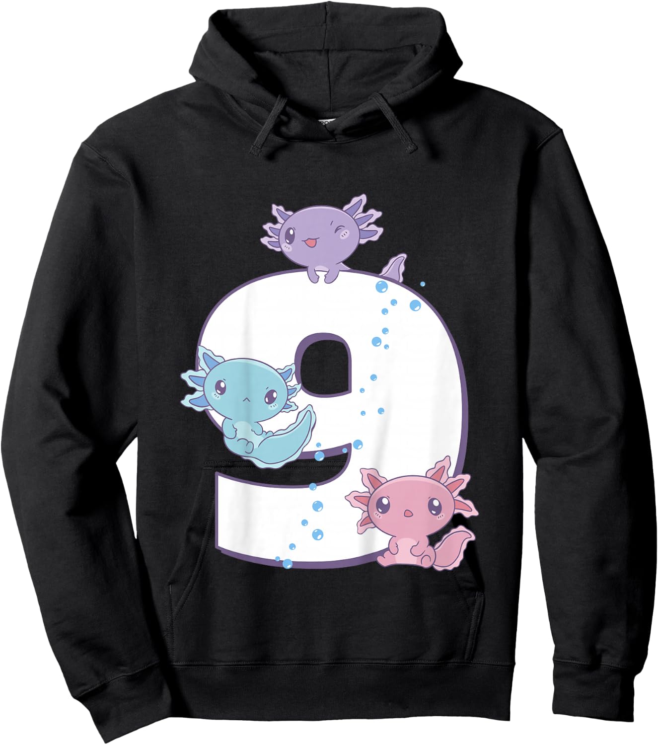 Axolotl 9th Birthday - I'm 9 Daughter Girl's Birthday Party Hoodie - Hoodie | Black