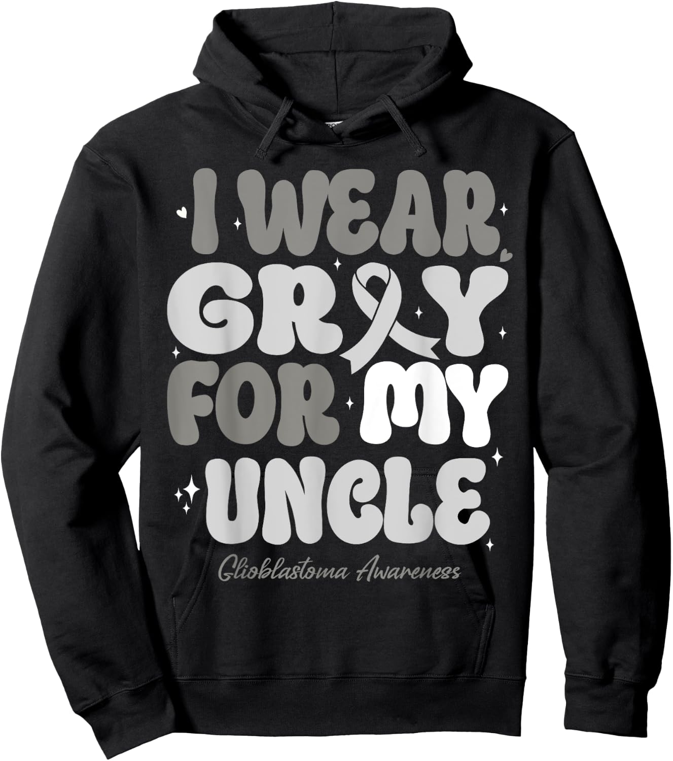 I Wear Gray For My Uncle Glioblastoma Awareness Ribbon Retro Hoodie - Hoodie | Black