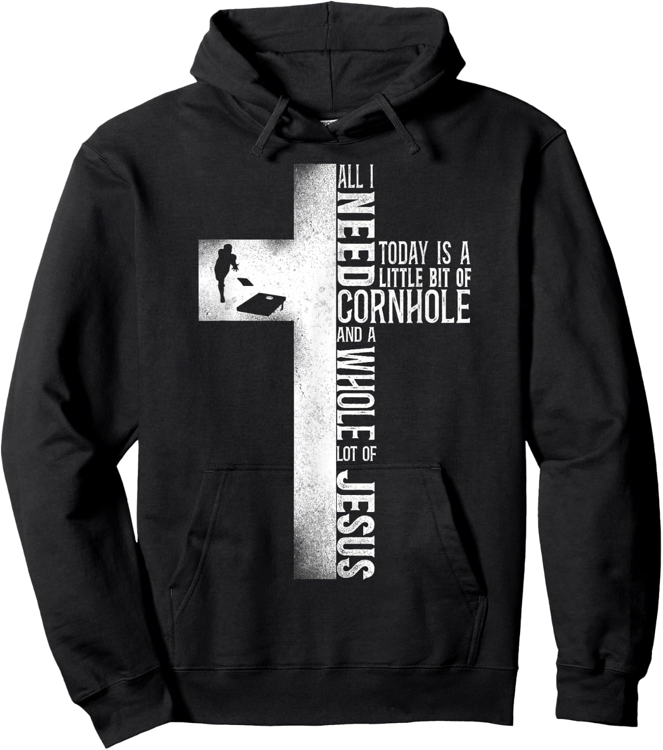 Cornhole Team Bean Bag Player Champ Cross Faith Jesus Hoodie - Hoodie | Black