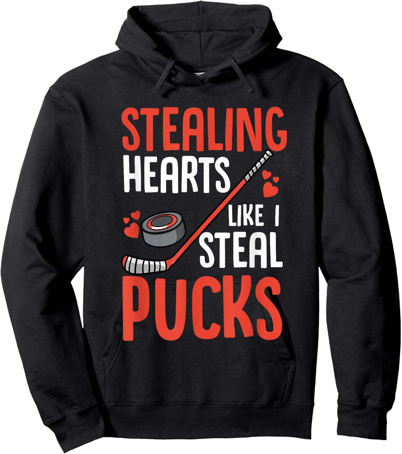 Stealing Heart Like I Steal Pucks Valentines Day Hockey Hoodie - Hoodie | Black