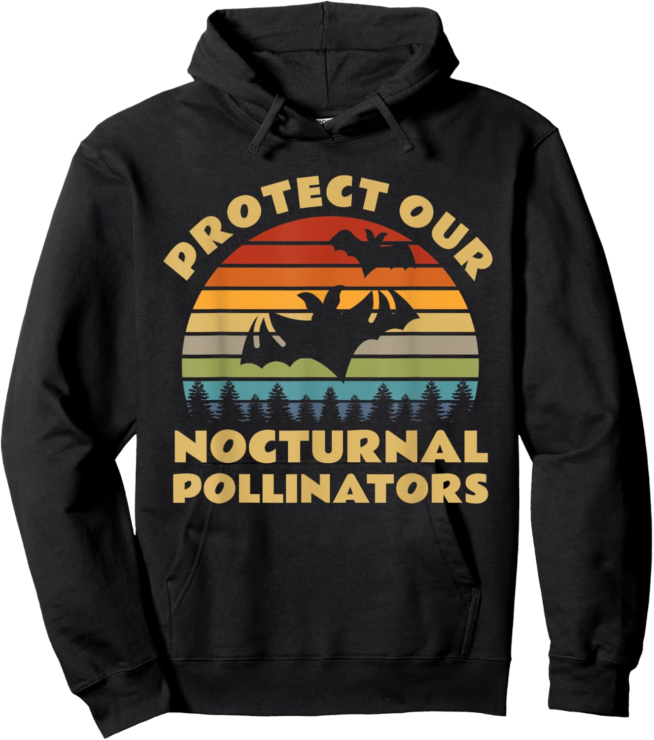 Protect Our Nocturnal Pollinators Retro Bat Sunset Hoodie - Hoodie | Black