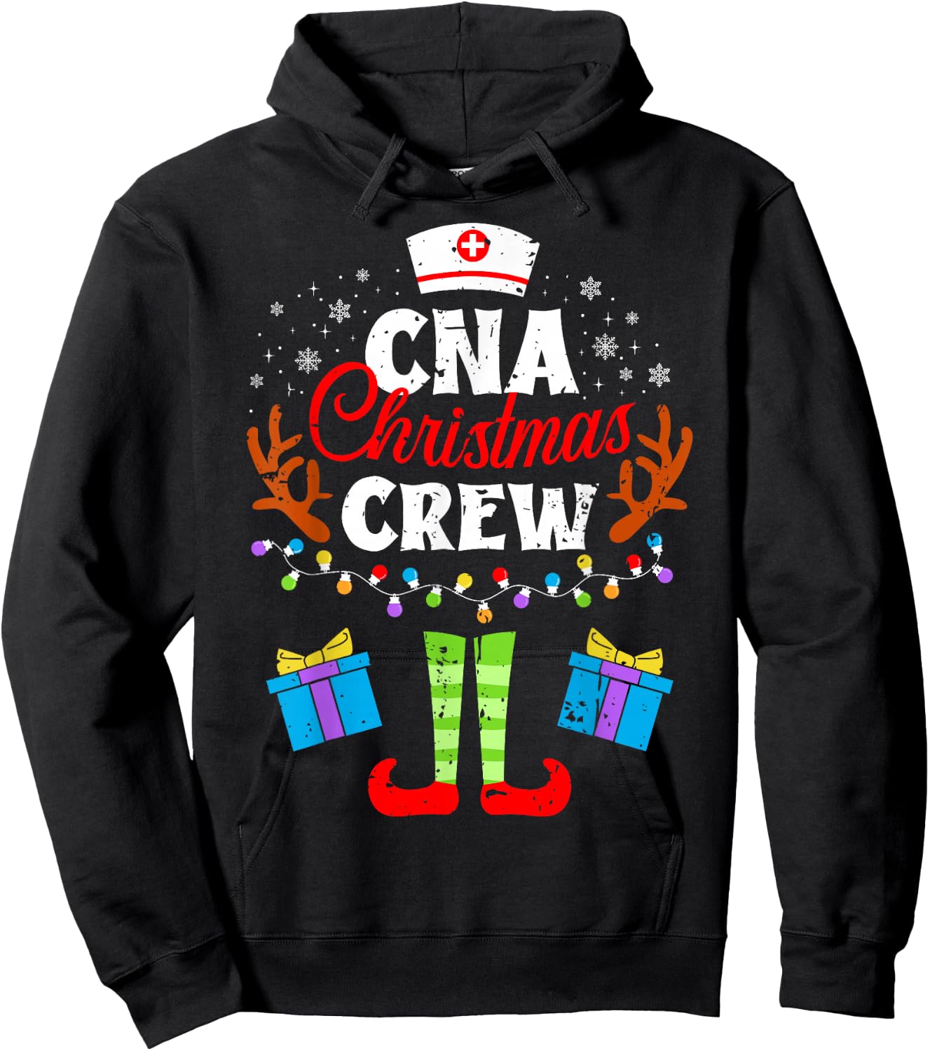 CNA Christmas Nurse Crew Nursing Women Men Pajama Xmas Hoodie - Hoodie | Black
