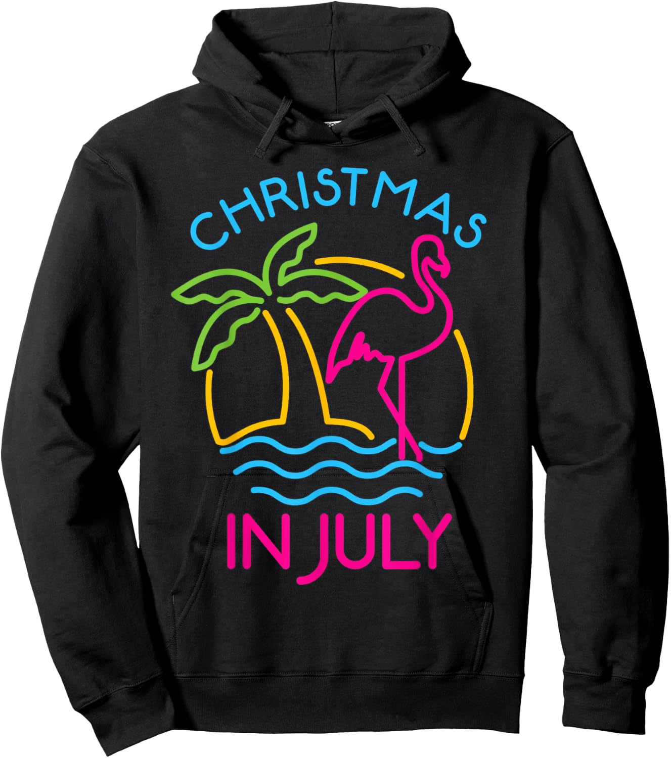 Christmas In July Pink Flamingo Santa Hat Summer Vacation Women Kids Hoodie - Hoodie | Black